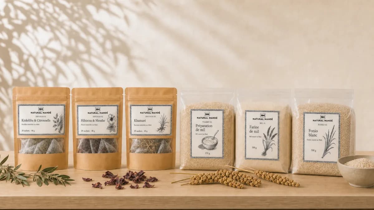 Sélection Natural Mandé d’infusions naturelles et de produits à base de mil